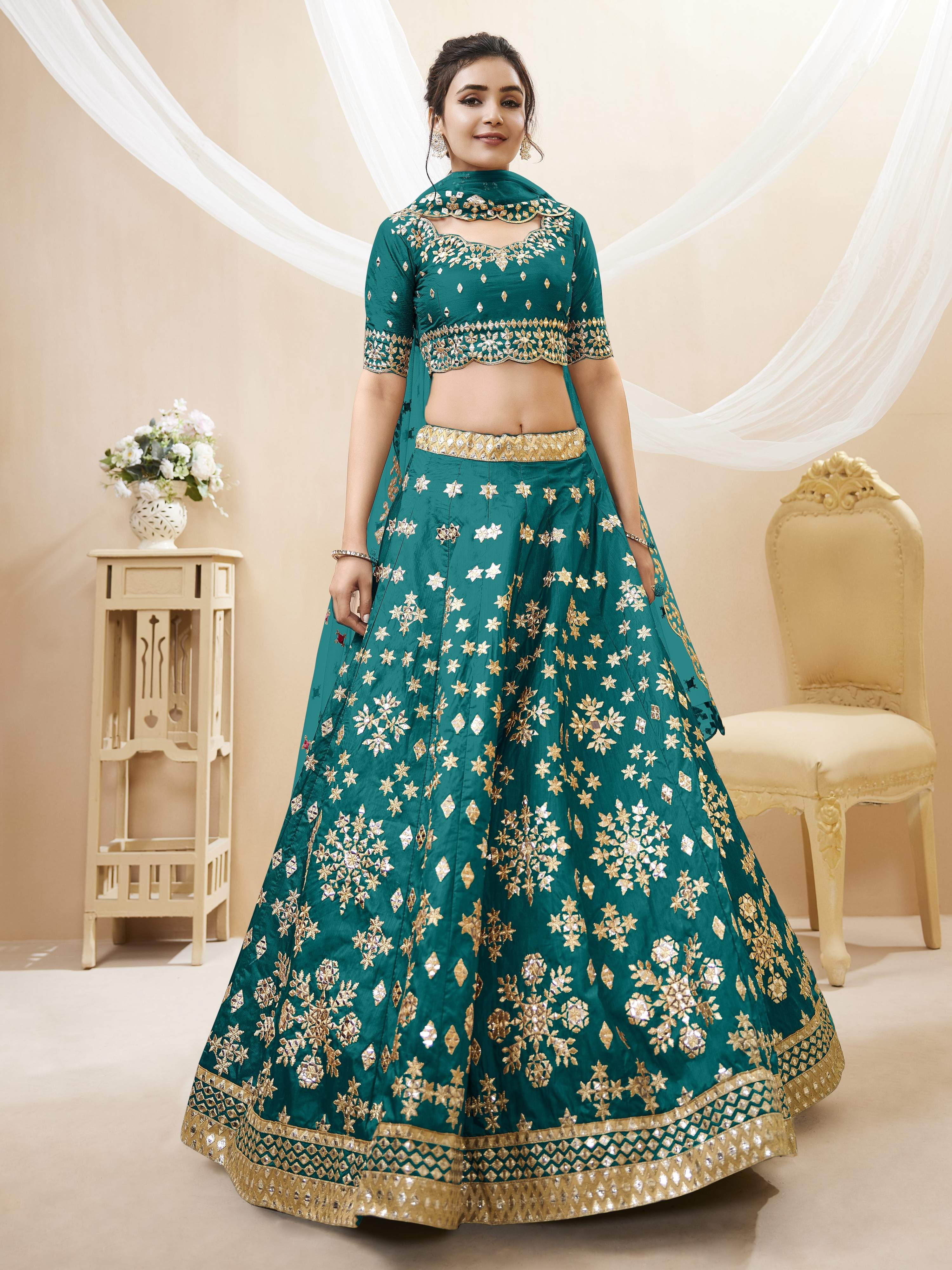 Green Art Silk Sequins Foil and Zari Embroidered Lehenga Choli