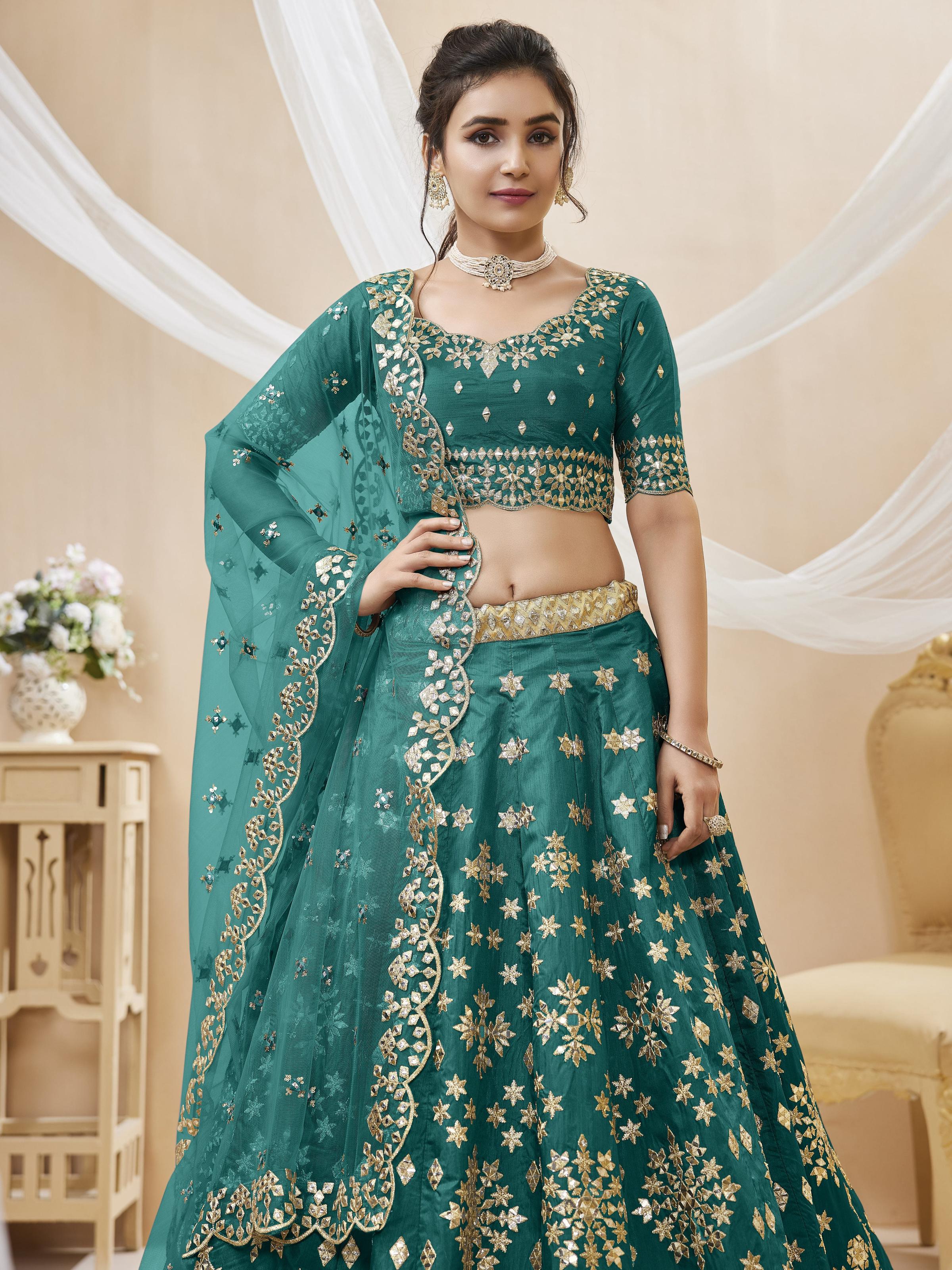 Green Art Silk Sequins Foil and Zari Embroidered Lehenga Choli