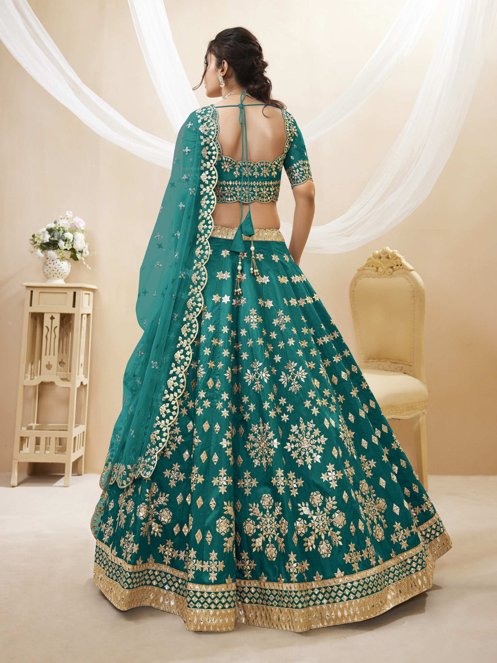 Green Art Silk Sequins Foil and Zari Embroidered Lehenga Choli