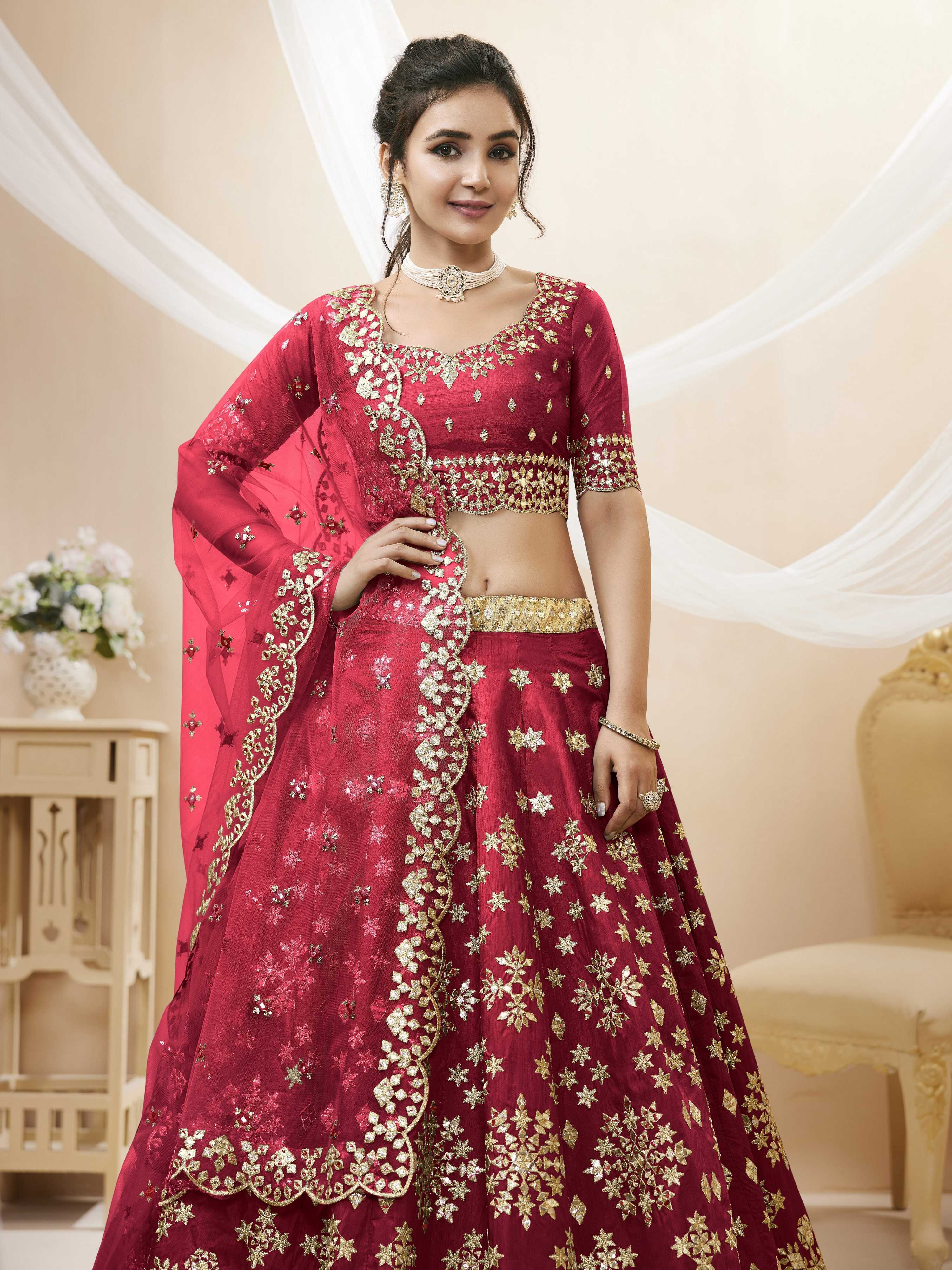 Red Art Silk Sequins Foil & Zari Embroidered Lehenga Choli