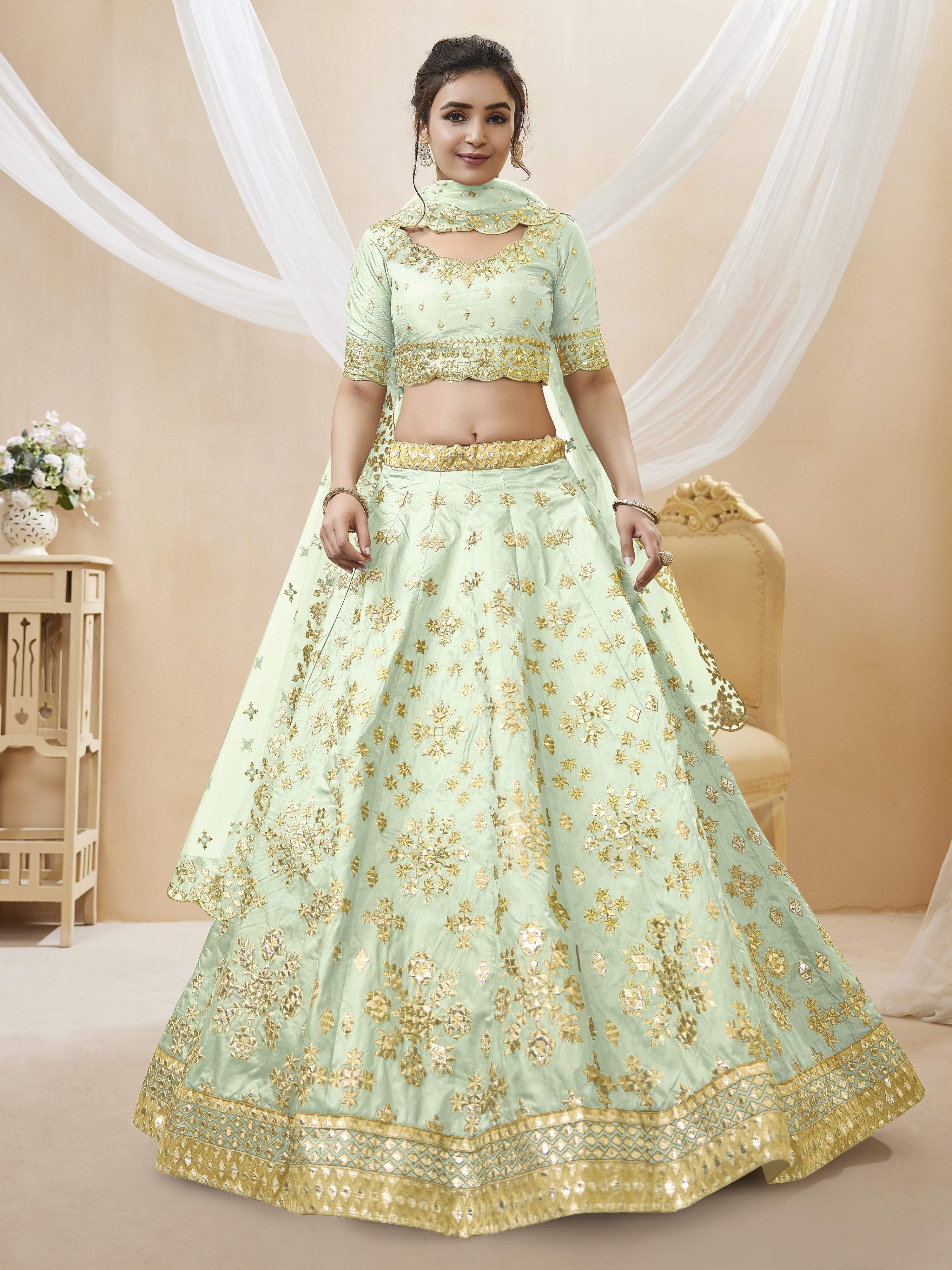 Pista Art Silk Sequins Foil and Zari Embroidered Lehenga Choli