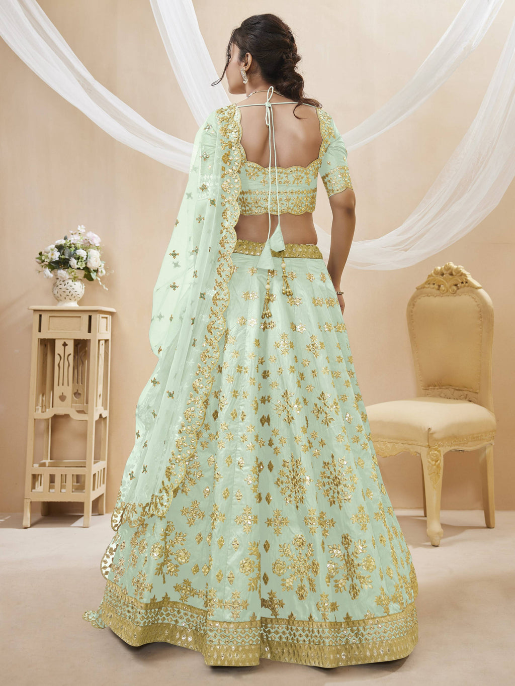 Pista Art Silk Sequins Foil and Zari Embroidered Lehenga Choli