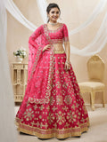 Pink art silk lehenga choli with detailed sequins, foil, and zari work