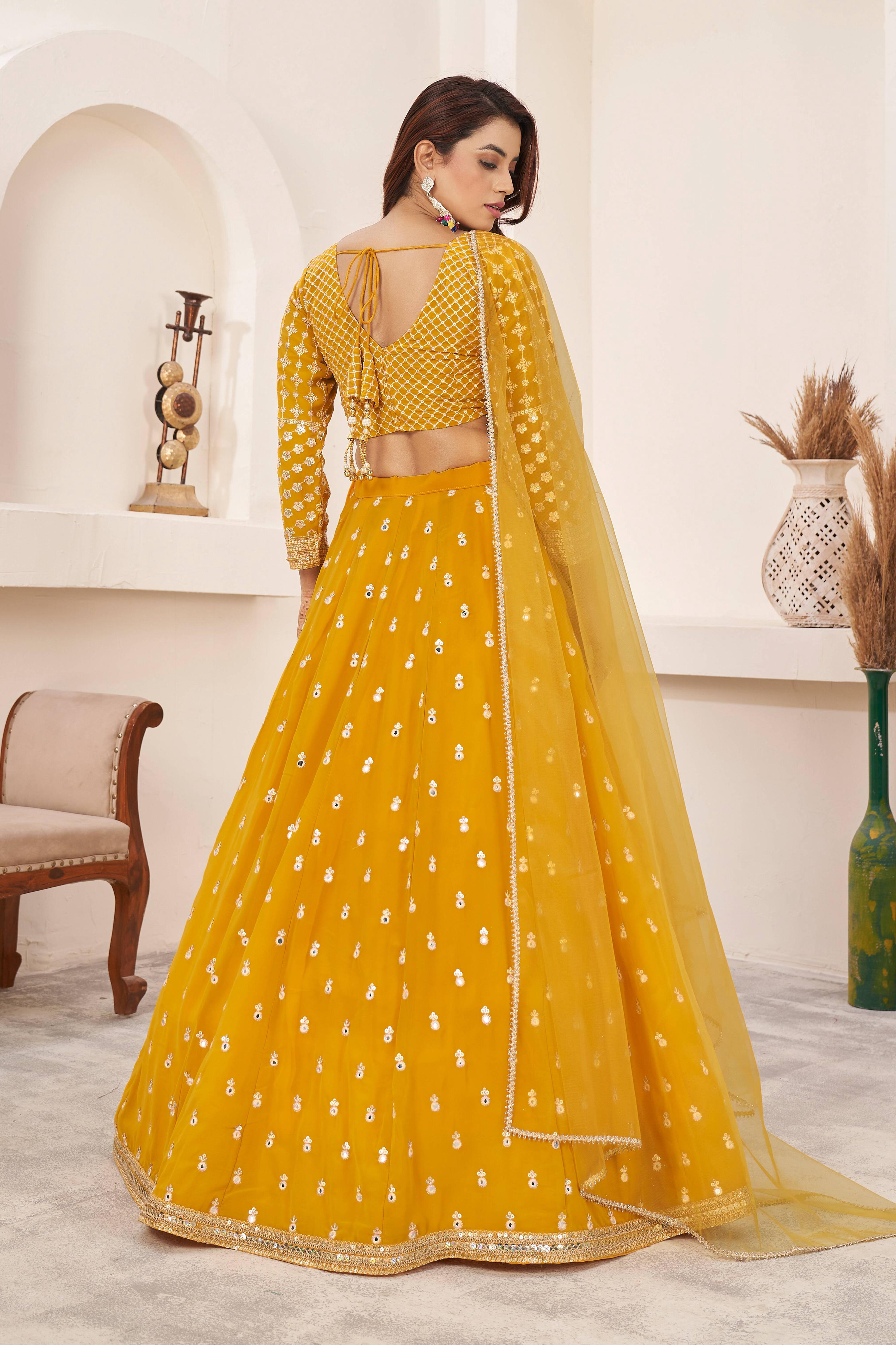 Yellow Georgette Lehenga Choli with Multi-Color Thread Embroidery