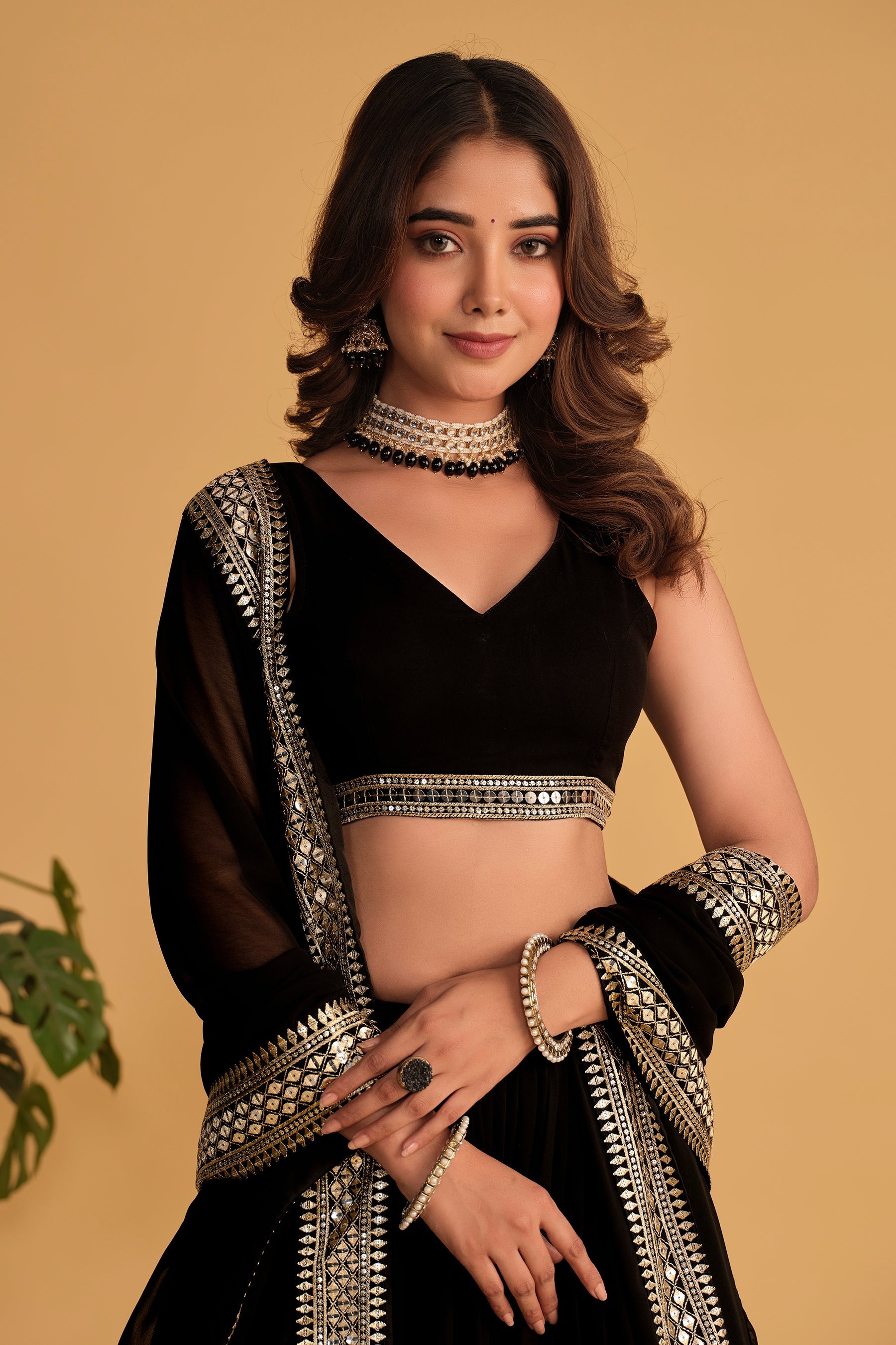 Black Georgette Lehenga Choli with Sequins and Zari Embroidery