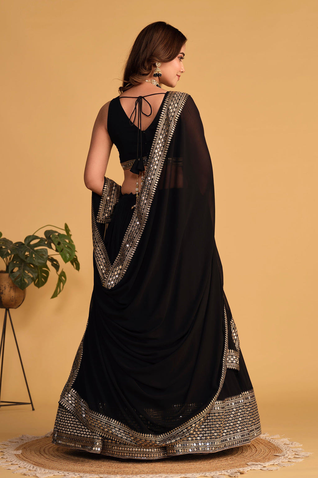 Black Georgette Lehenga Choli with Sequins and Zari Embroidery