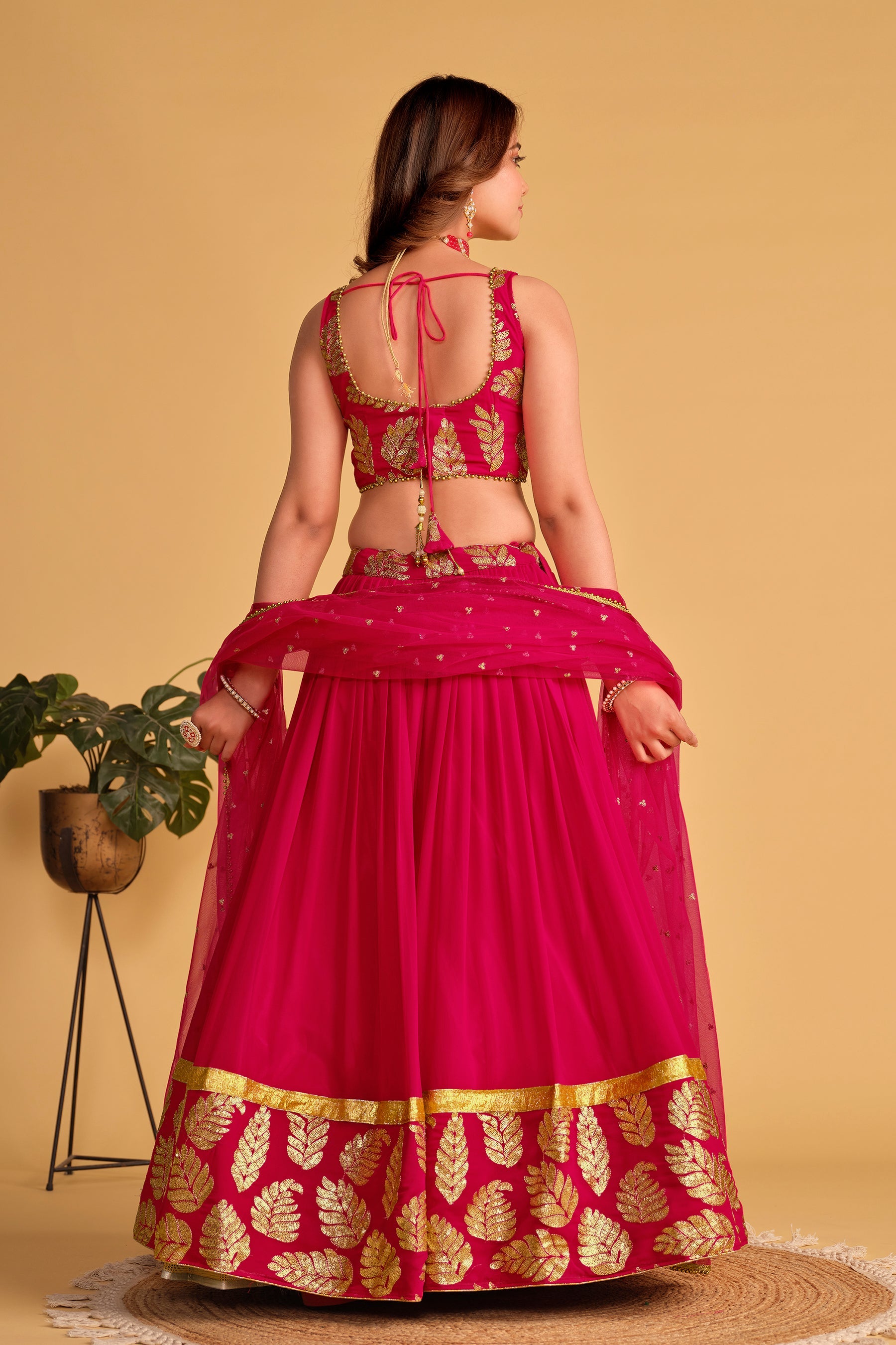 Women's Pink Georgette Lehenga Choli with Sequins Zari Embroidery