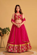 Pink georgette lehenga choli with sequins and zari embroidery