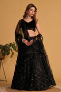 Black georgette and organza net lehenga with elegant sequin and thread embroidery