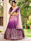 Purple Chinon lehenga choli with sequins and thread embroidery