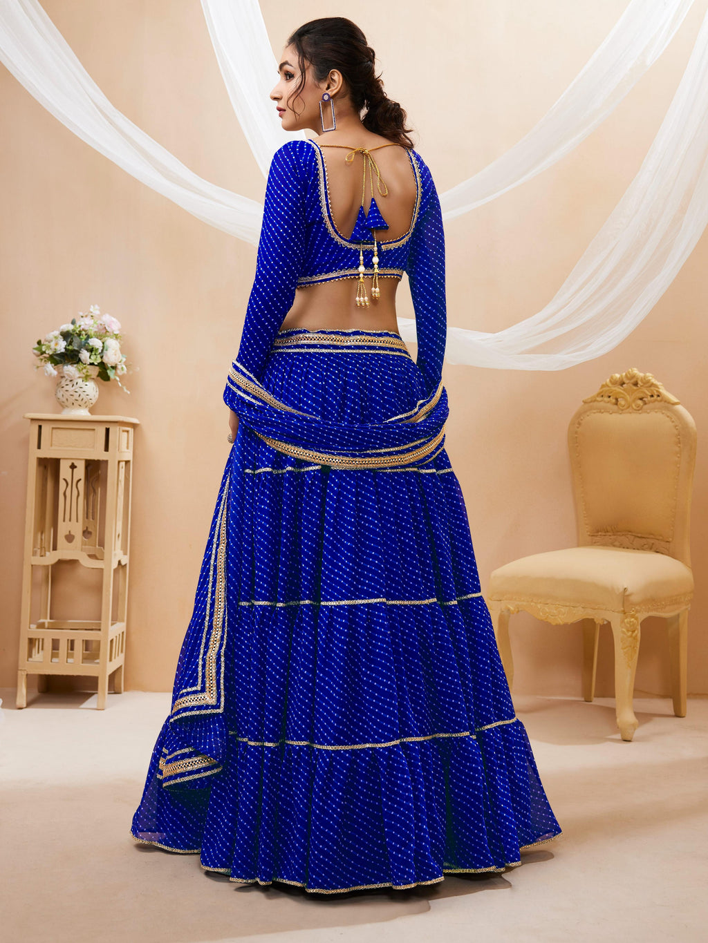 Blue Georgette Leheriya Printed Lehenga Choli with Lace Work