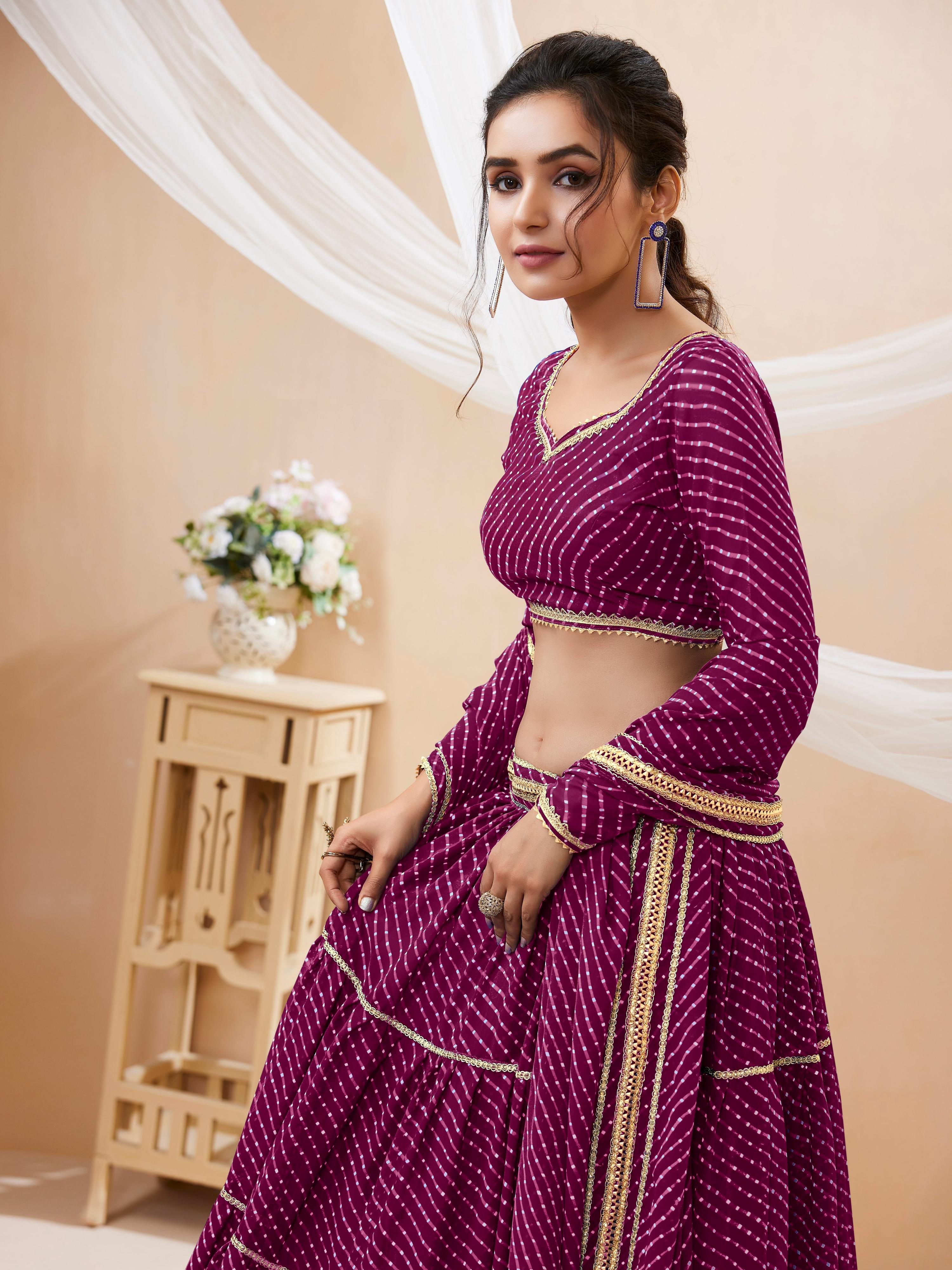 Purple Georgette Leheriya Printed Lehenga Choli with Lace