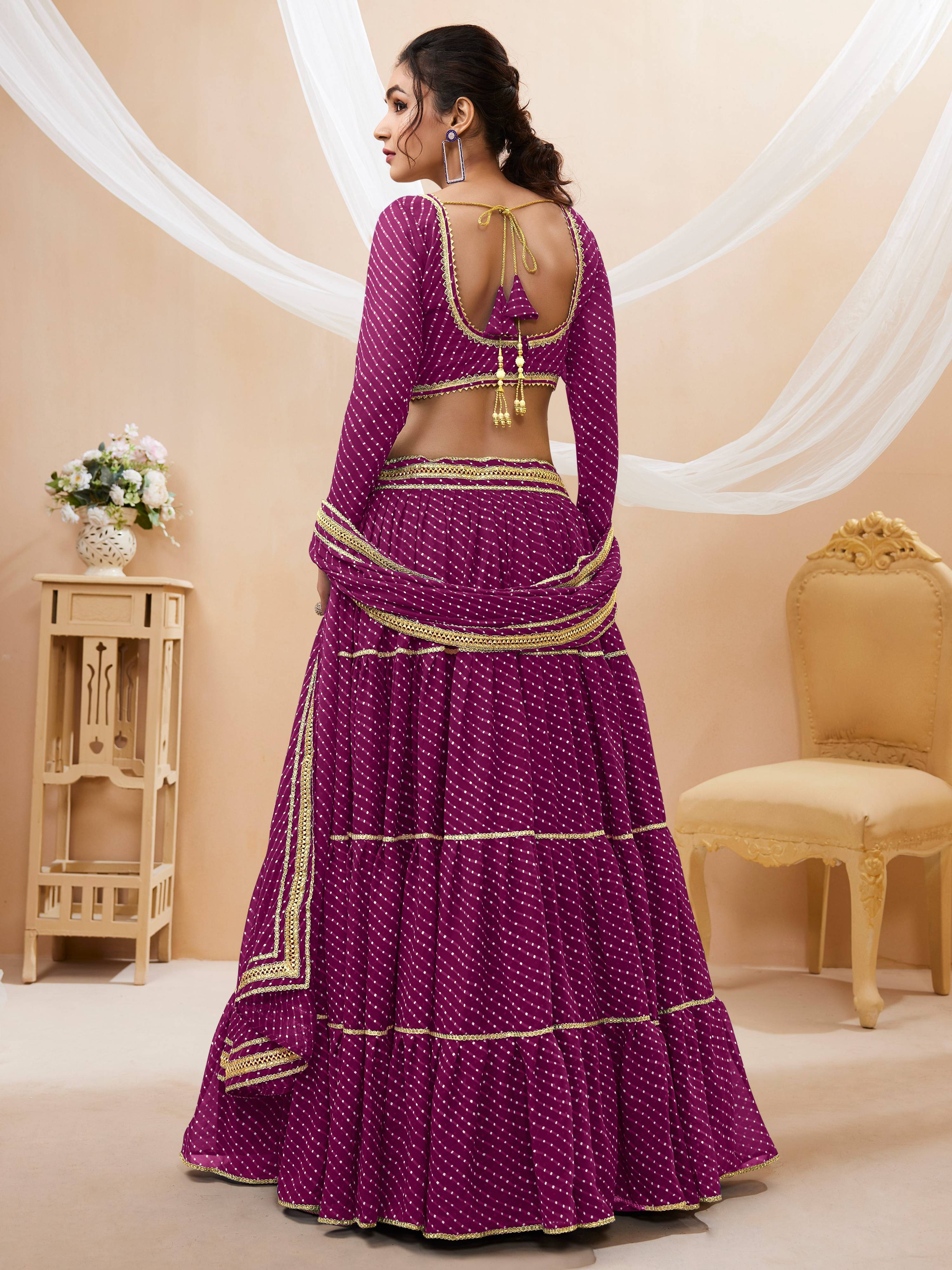 Purple Georgette Leheriya Printed Lehenga Choli with Lace