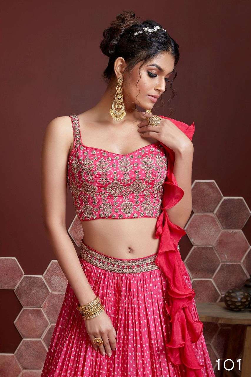 Pink Chinon Silk Lehenga Choli with Digital Print & Embroidery