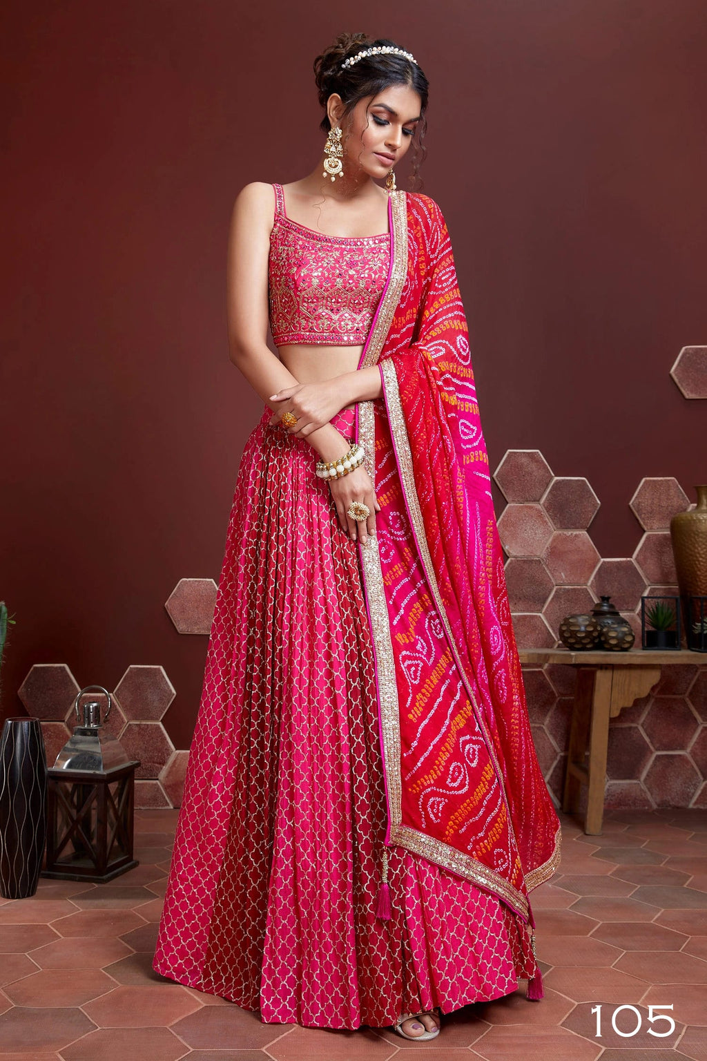 Pink Chinon Silk lehenga choli with sequins and mirror embroidery