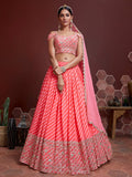 Peach Organza Silk lehenga choli with heavy zari and sequins embroidery