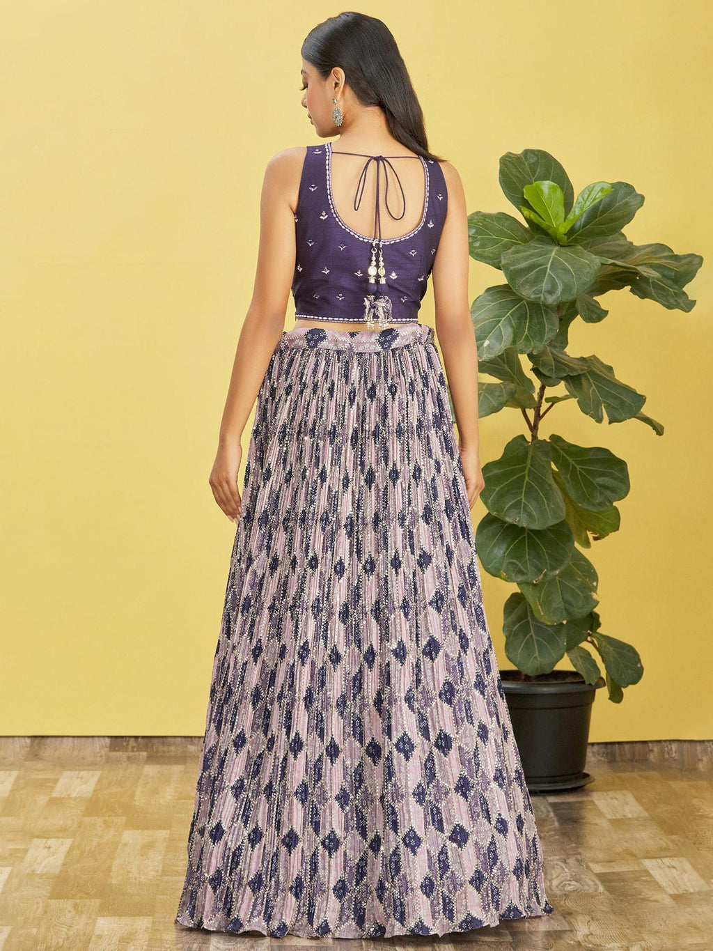 Blue Chinon Lehenga Choli with Real Mirror and Sequins Embroidery