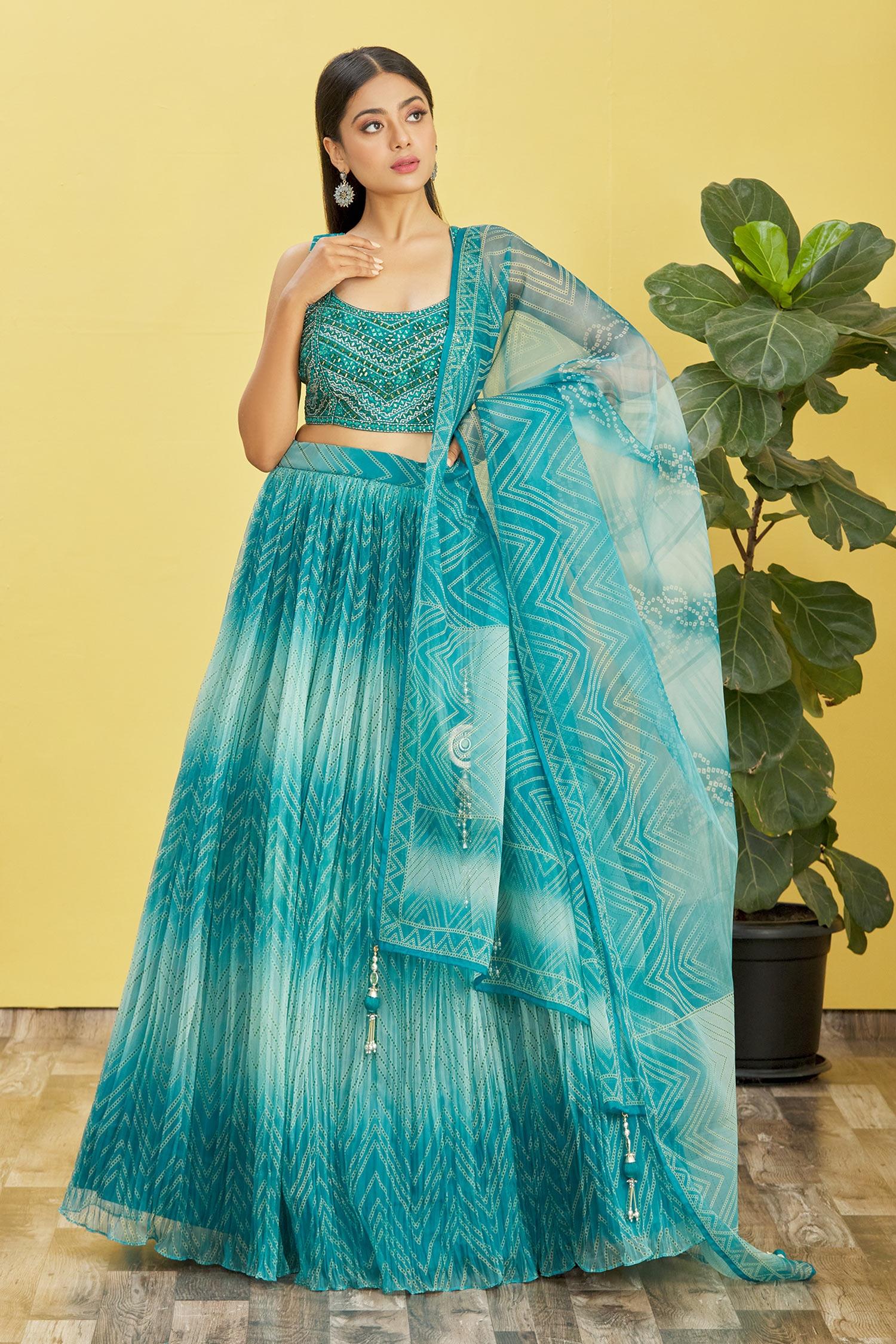 Blue Organza Lehenga Choli with Real Mirror and Sequins Work
