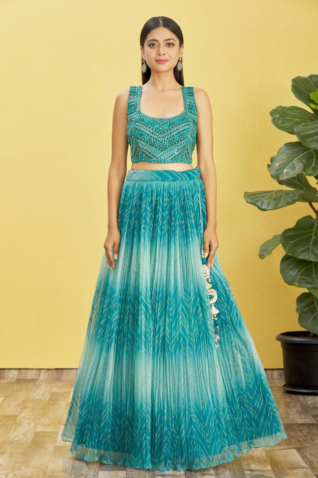 Blue Organza Lehenga Choli with Real Mirror and Sequins Work