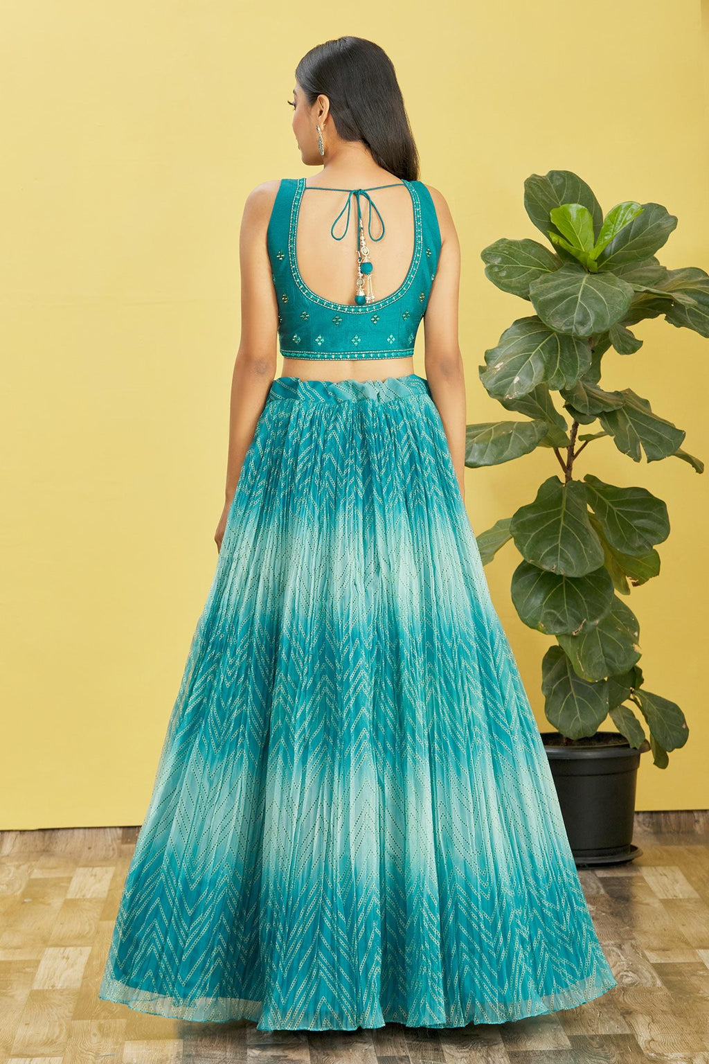 Blue Organza Lehenga Choli with Real Mirror and Sequins Work