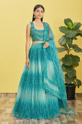 Blue organza lehenga choli with real mirror and sequins thread embroidery