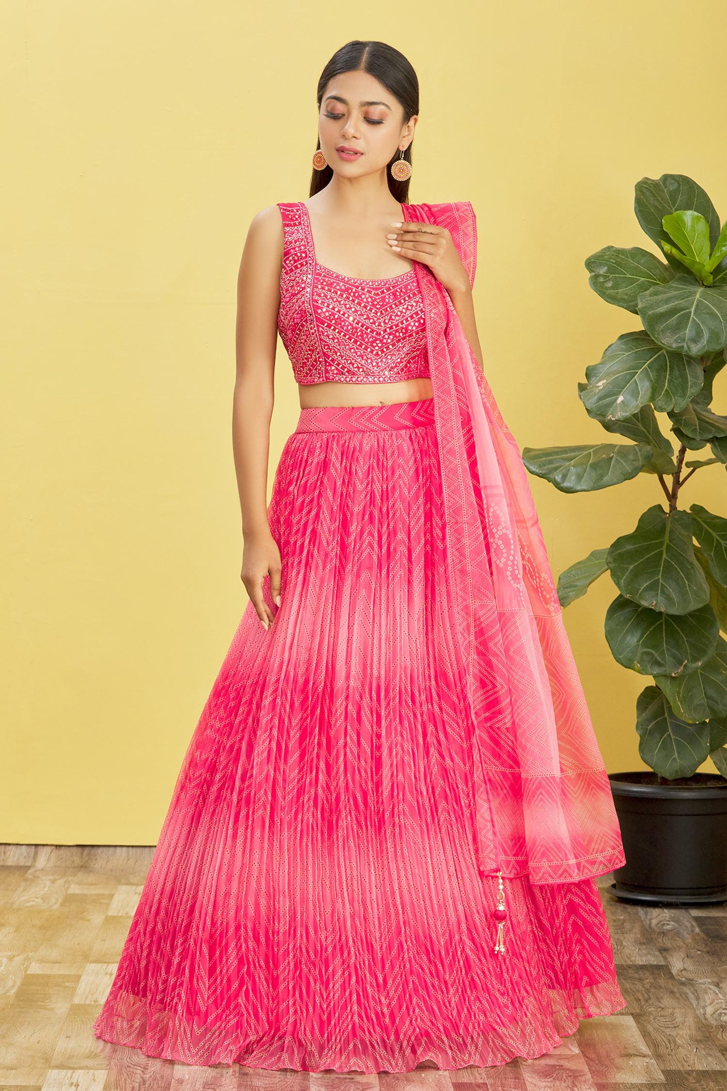 Pink Organza Lehenga Choli with Real Mirror & Sequins Work