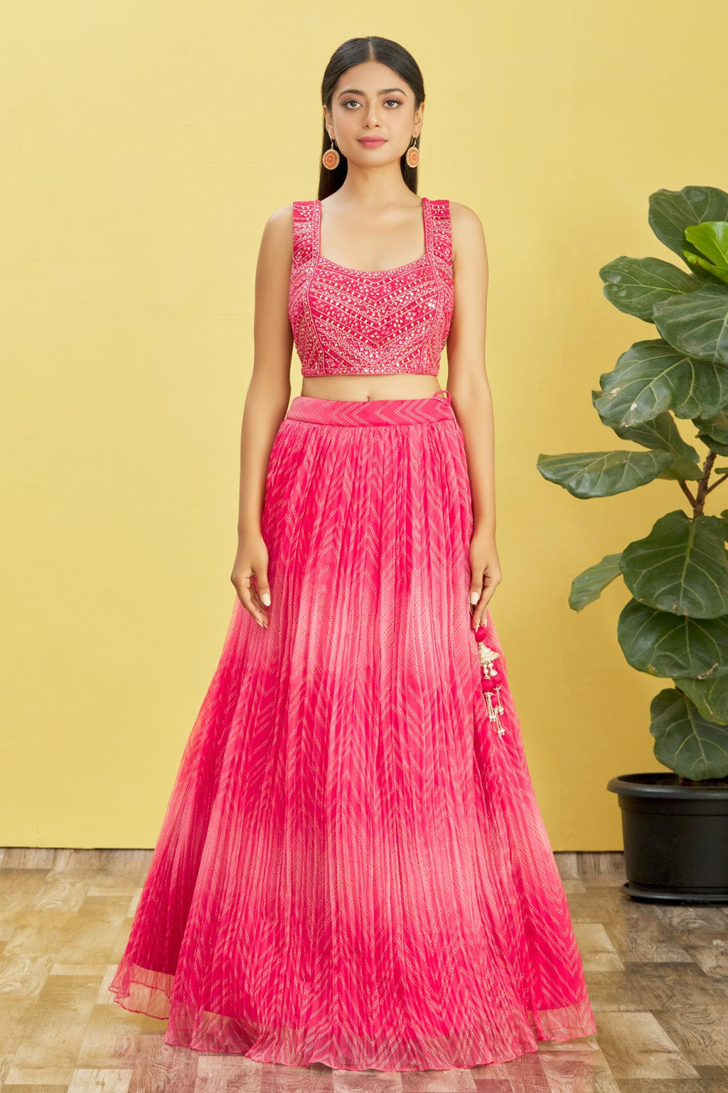 Pink Organza Lehenga Choli with Real Mirror & Sequins Work