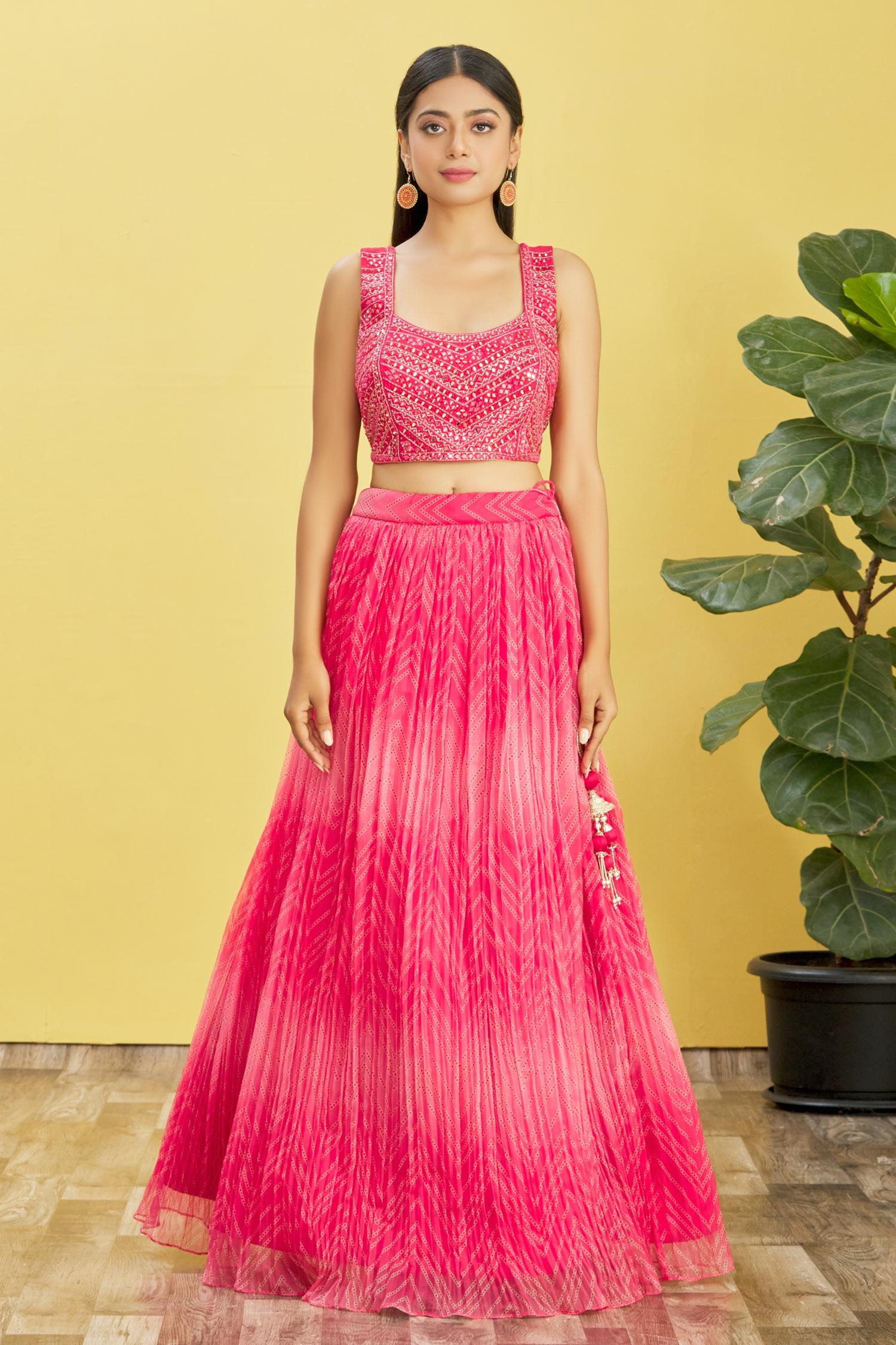 Pink Organza Lehenga Choli with Real Mirror & Sequins Work