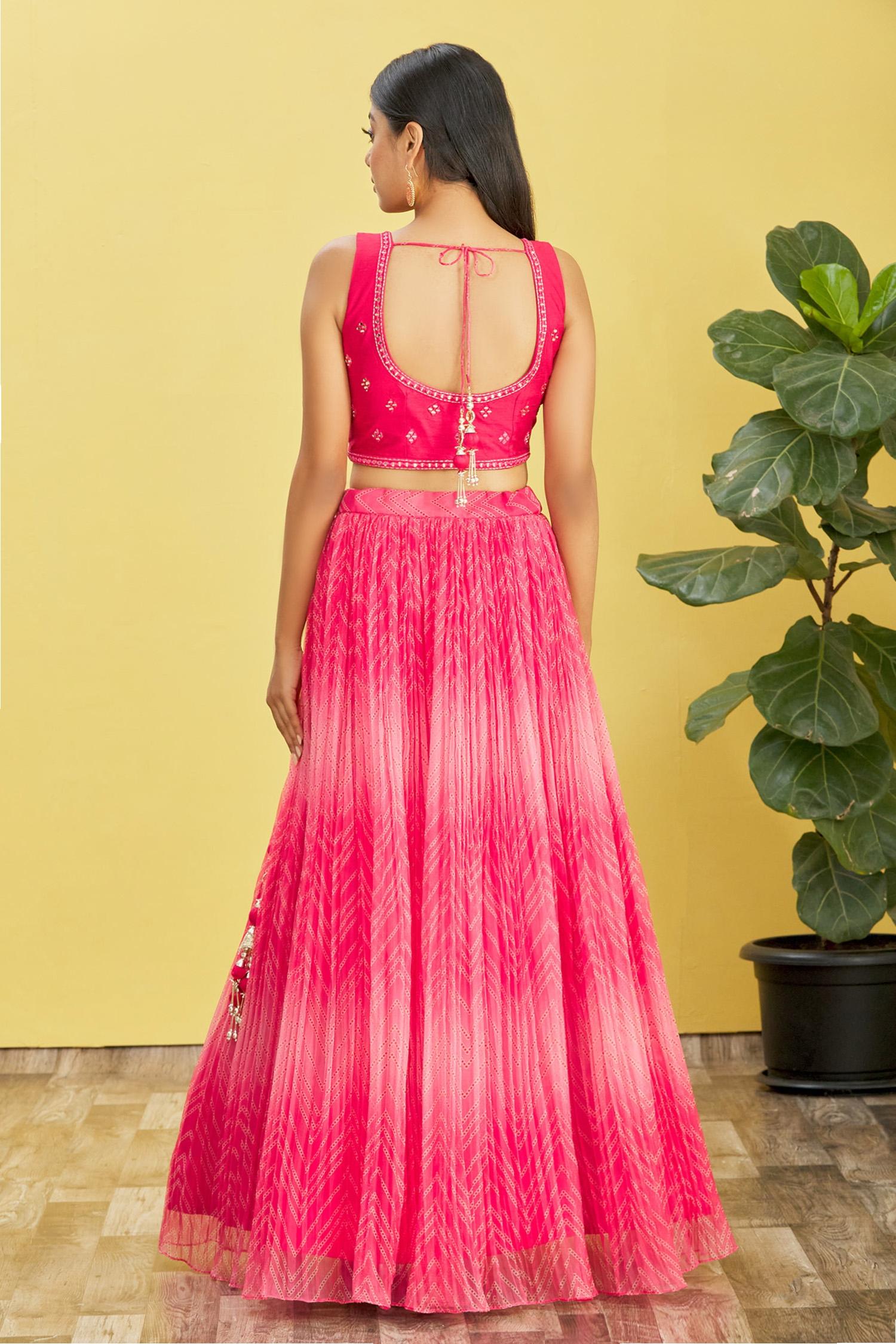 Pink Organza Lehenga Choli with Real Mirror & Sequins Work