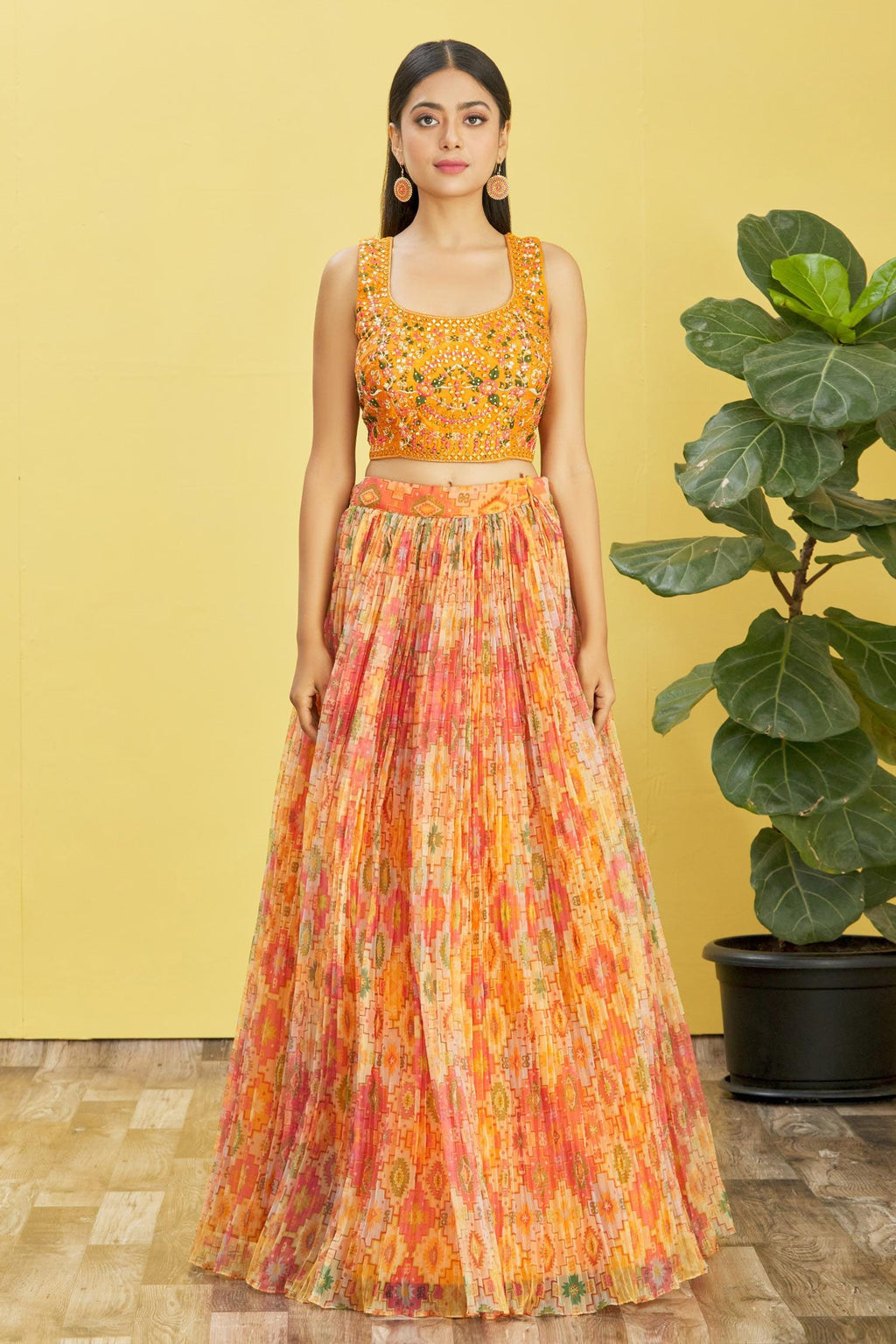 Yellow Organza Lehenga Choli with Real Mirror and Sequin Embroidery