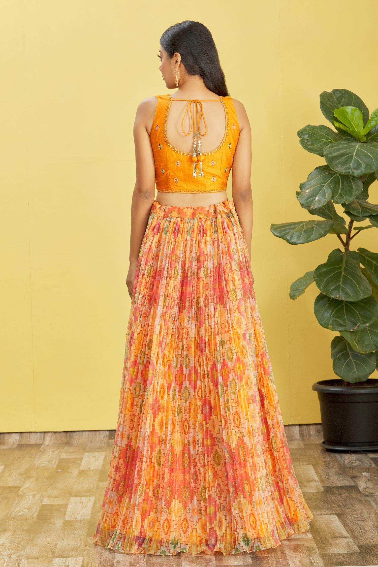 Yellow Organza Lehenga Choli with Real Mirror and Sequin Embroidery