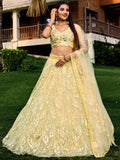 Yellow soft net lehenga choli with heavy multi-sequin thread embroidery