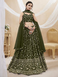 Green georgette lehenga choli with intricate zari and sequins embroidery