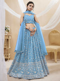 Sky Blue Georgette Sequins and Zari Embroidered Lehenga Choli Set