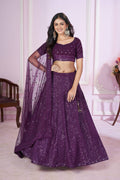 Purple georgette lehenga with sequins and thread embroidery detail