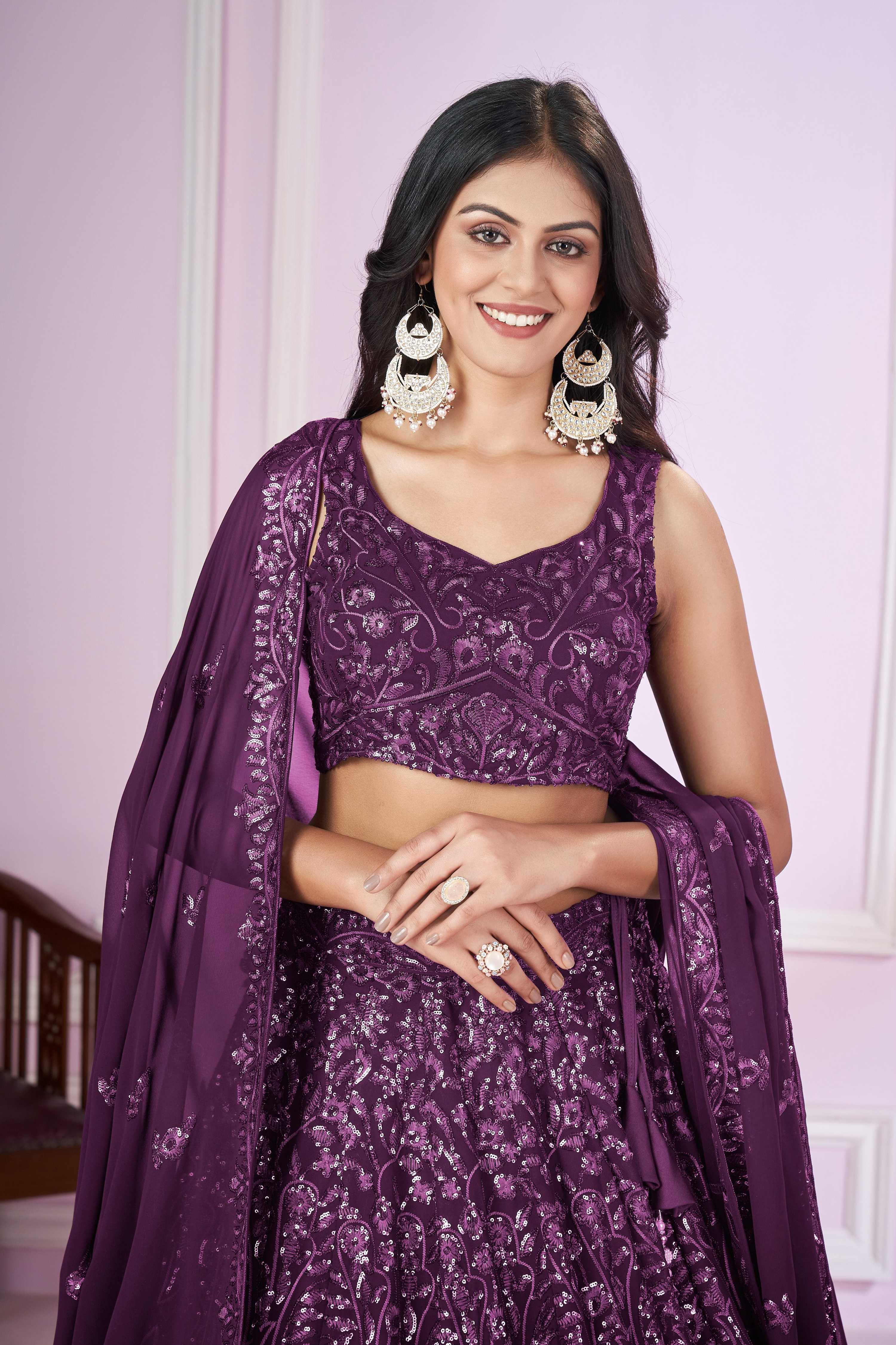 Purple Georgette Lehenga Choli with Sequins and Thread Embroidery