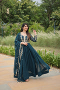 Jyoti Fashion Women's Rama Faux Blooming Sequins with Zari Embroidered Long Anarkali Sets
