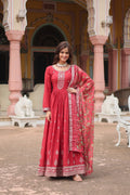 Jyoti Fashion Women's Maroon Chinon Rich Sequins Embroidered Long Anarkali Sets