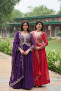 Combo set of purple and red Anarkali gowns with sequins and zari embroidery