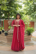 Rani Pink A-line Anarkali dress with intricate zari and sequins embroidery