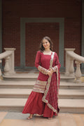 Gajri faux georgette A-line kurta set with sequins and thread embroidery