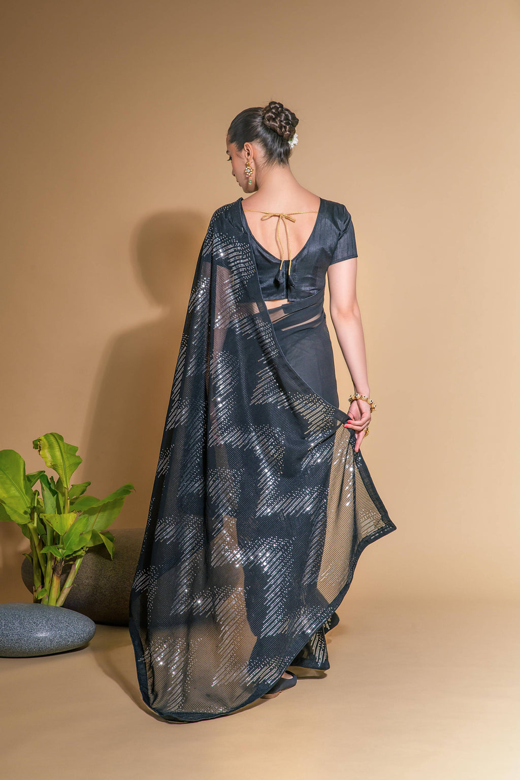 Black Georgette Sequins Embroidered Designer Saree with Blouse