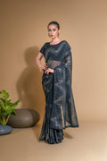 Sophisticated black georgette saree with sequins work and Banglory Silk blouse fabric