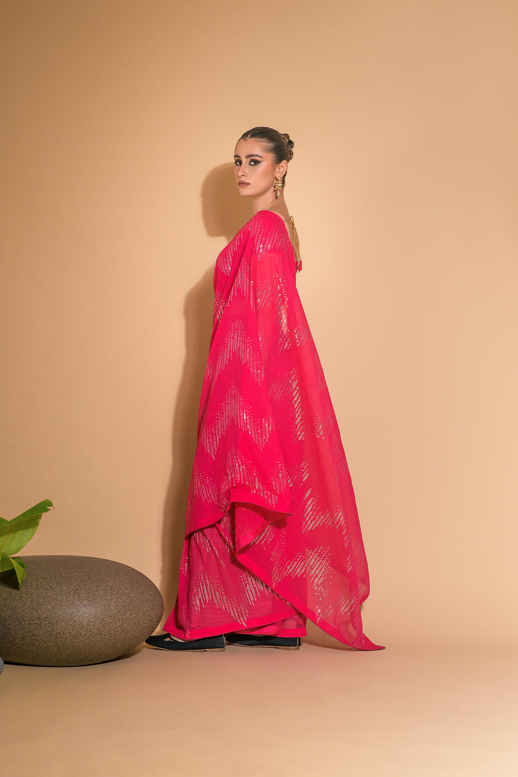 Women's Pink Georgette Sequins Embroidered Saree with Blouse