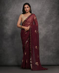 Maroon chiffon designer saree with intricate mirror work
