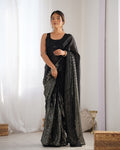 Elegant Black Georgette designer saree featuring sparkling sequins work and Banglory Silk blouse.