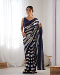 Navy blue georgette saree with designer sequin work and banglory silk blouse
