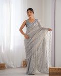 Jyoti Fashion Women's Grey Georgette Sequin Swarovski Designer Saree with Blouse