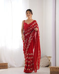Red georgette designer saree with sequin and swarovski embellishments