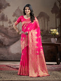 Pink soft lichi silk jacquard traditional saree